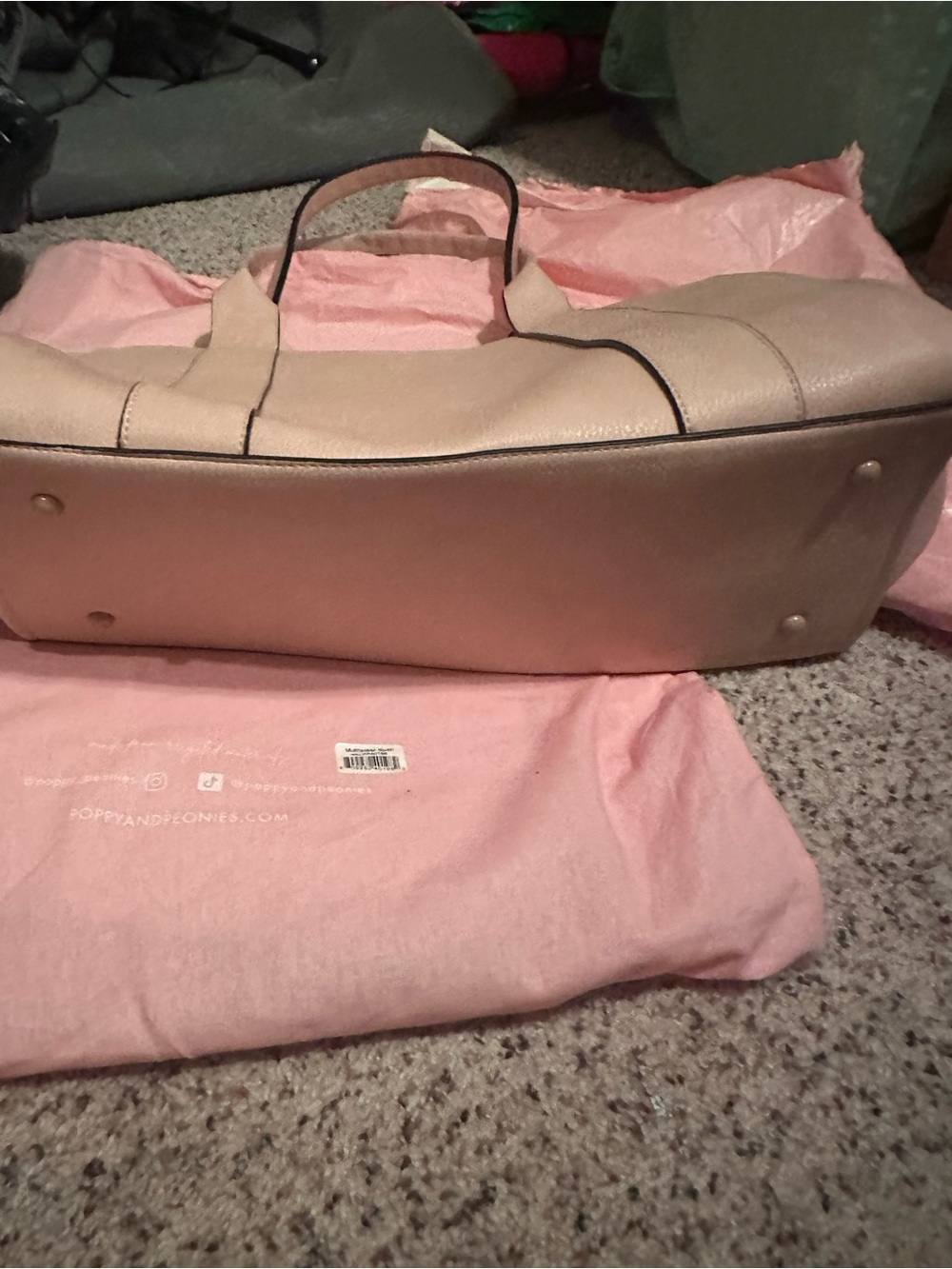 Poppy & Peonies Multitasker Pale Pink Pebbled Leather Tote Bag viral TikTok - Picture 3 of 9